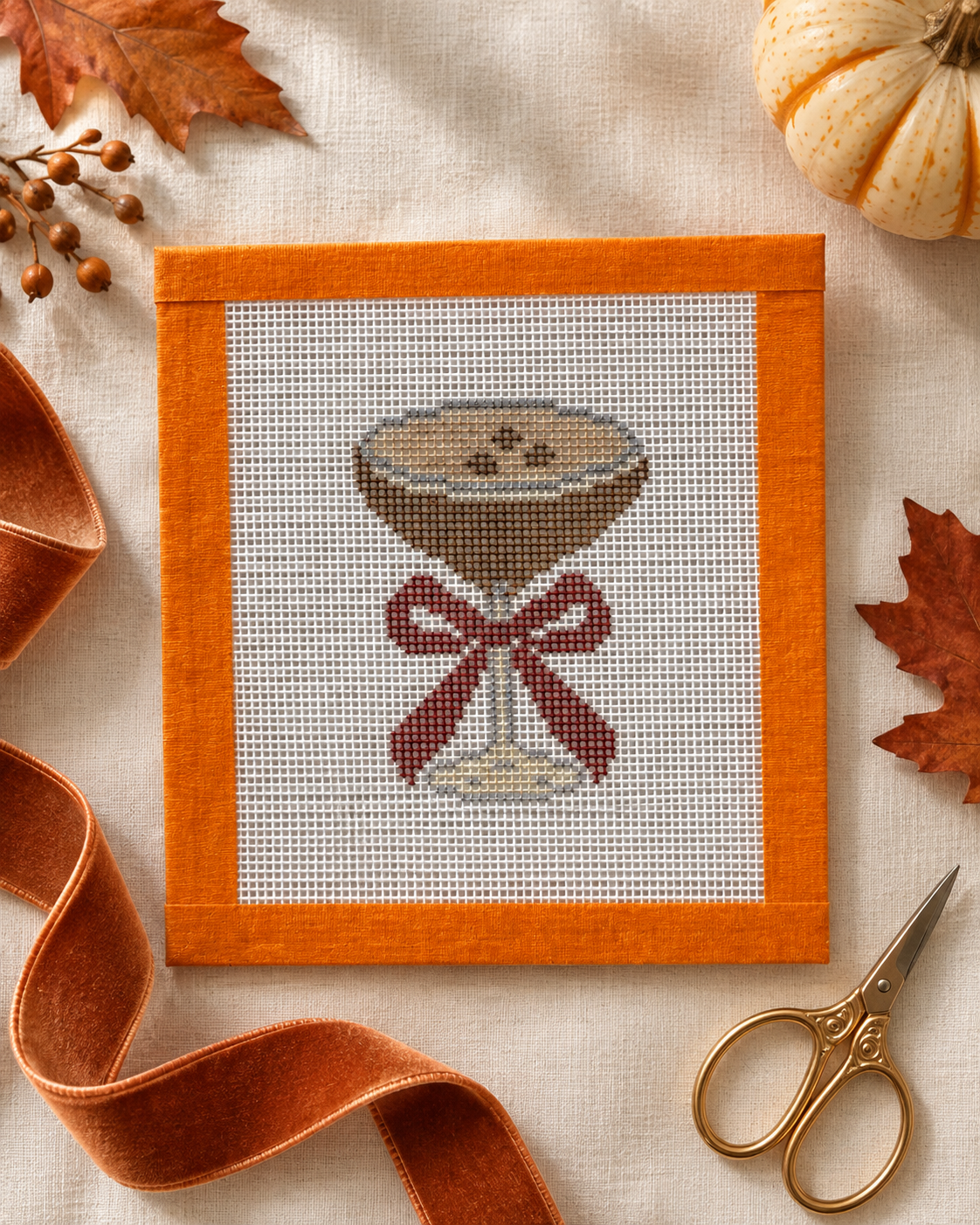 Espresso Martini with Fall Bow Needlepoint